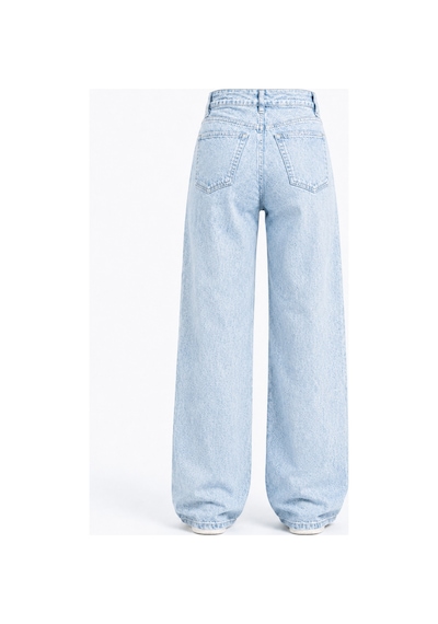 J&kstores Kadın Yüksek Bel Bol Paça Jean Kot Palazzo Pantolon Buz Mavisi