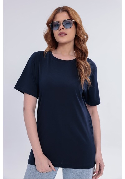 Myrab Denim Kadın Lacivert Basic Tişört Regular Fit Bisiklet Yaka %100 Pamuk 30/1 Süprem Kumaş Günlük T-shirt