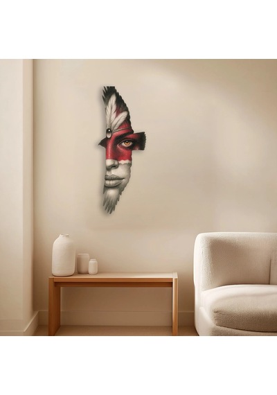 Kızılderili Portre Tüylü - Metal Tablo - Dec0165 35 X 90 Cm Çok Renkli