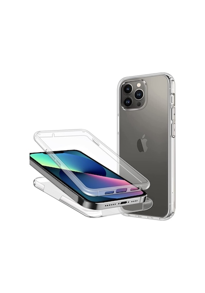 Teknomoda Apple Uyumlu iPhone 14 Pro Kılıf 360 Şeffaf Ön Arka Korumalı Şeffaf Silikon
