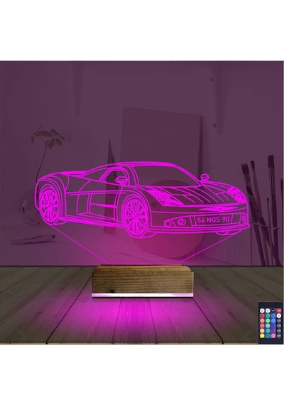 Luvivia Spor Araba Chevrolet Kişiye Özel 3d Lamba - Masa Gece Lambası Şeffaf