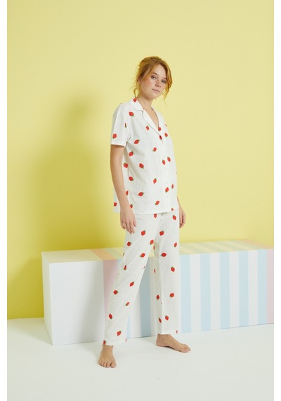 Siyah İnci Örme Düğmeli Pijama Takım 24108024 Çok Renkli