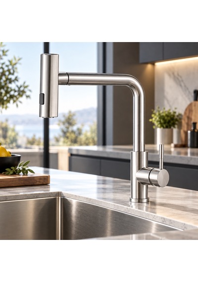 Alfas Aura Rain İnox Çekmeli Mutfak Evye Bataryası Yağmurlama Fonksiyonlu Pvd 304 Paslanmaz Çelik Inox
