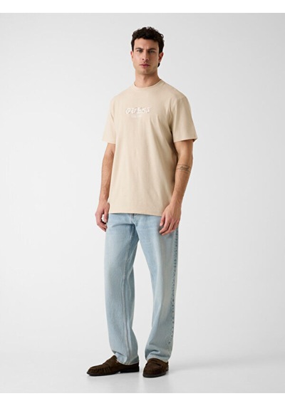 Guess M6gı16k3032 Cn Ss Guess Logo Con Erkek Tişört Bej