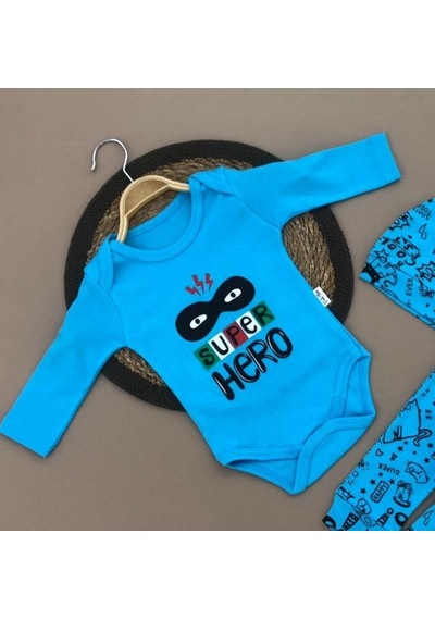 Mnk Baby & Kids Super Hero Kukuleta Şapkalı Badili 3lü Bebek Takımı Turkuaz
