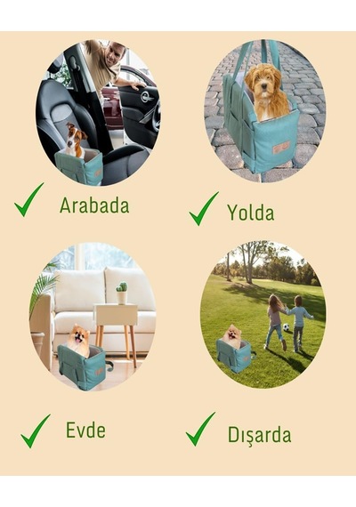 Tr 3 Fonksiyonlu Konsol Taşıma Çantası-köpek Araba Koltuğu-köpek Yatağı-evde Dışarda Arabada Yeşil