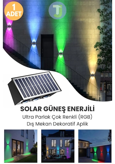 Technojet Solar Güneş Enerjili 6 Ledli Bahçe Aydınlatması Aplik Parlak Rgb Işık Led Lamba 1 Adet Siyah