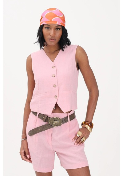 Only Onlita % 100 Pamuk Regular Fit V Yaka Yelek Bayan Yelek 15370277 Pembe