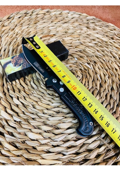 Akrep Desenli Düğmeli Mini Otomatik Kamp Çakı-15 CM Siyah