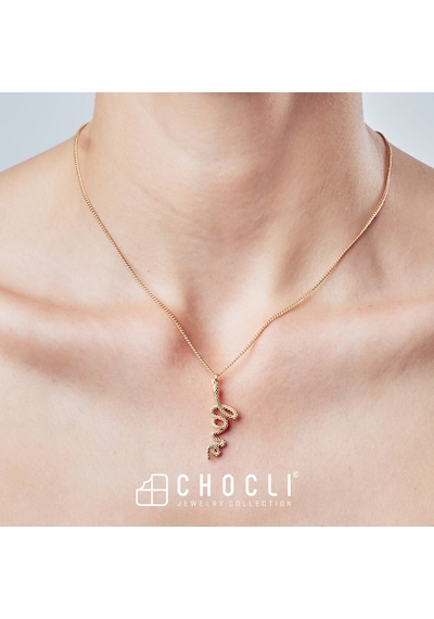 Chocli 18 Ayar Altın Kaplama Love Snake Kolye Siyah - Pembe