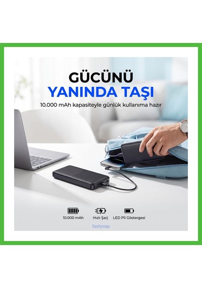 Vaveni Snapmax -3008 Siyah 10.000 Mah Powerbank 2x Usb Çıkışlı 1 Type-c Ve 1 Micro Girişli Arz
