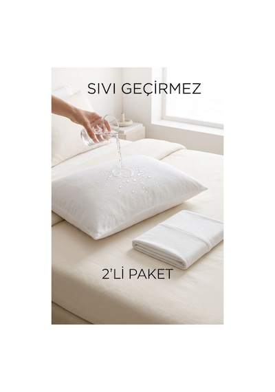 Formeya 2'li Beyaz Fermuarlı Sıvı Geçirmez Yastık Koruyucu Alez