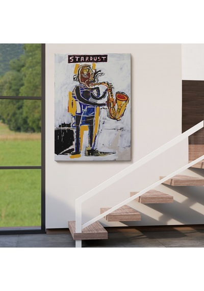 Jean Michel Stardust Saksafon Kanvas Tablo, Sokak Sanatı, Pop Art-4963