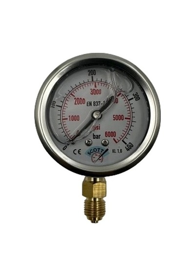Ø 63 - 0 - 400 Bar 1/4 Alttan Çıkışlı Gliserinli Manometre