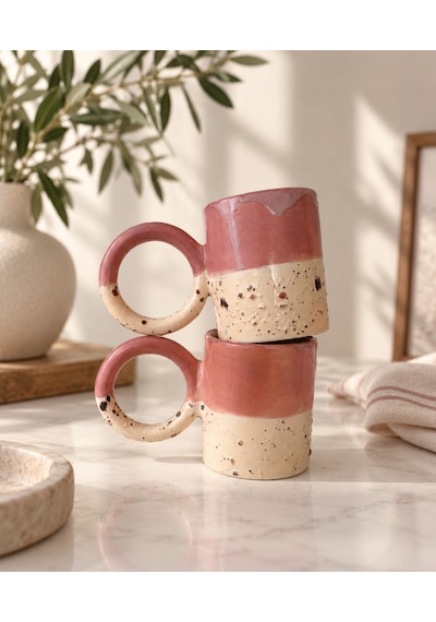 Pembe Artistik Sırlı Espresso Fincanı Açık Pembe