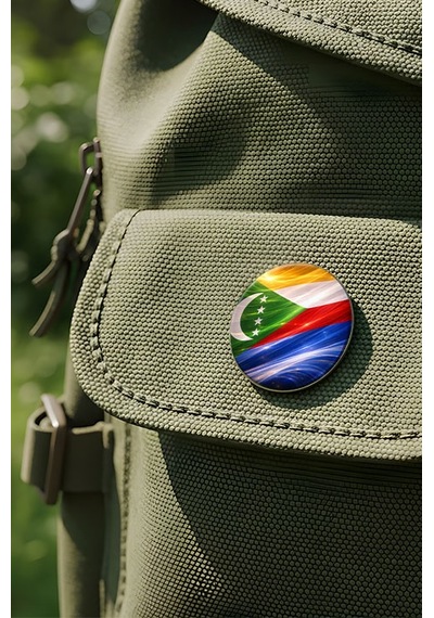 Komorlar Comoros Abstract Ülke Bayraklı Buton Rozet - 44 MM 5 Adet Çok Renkli