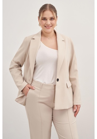 Myline Astarlı Tek Düğmeli Blazer-1758-krem Krem