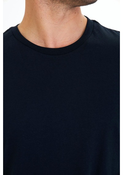 Trendhill Erkek Lacivert Pamuklu Bisiklet Yaka Büyük Beden T-shirt Lcv5014b