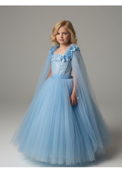 Zekids Kız Çocuk Kol Detaylı Prenses Model Abiye Elbise-17245 Mavi