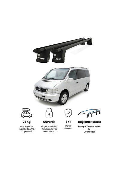 Trio-ı Mercedes-benz Vito 1997-2003 Uyumlu Siyah Kilitli Ara Atkı 135cm Port Bagaj Tavan Barı