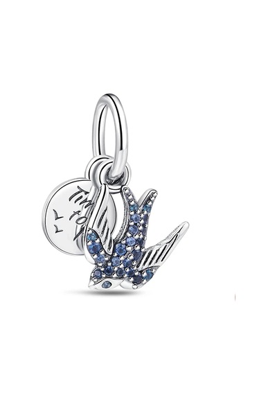 Fubena Işıltılı Kırlangıç Çift Sallantılı Charm Gümüş