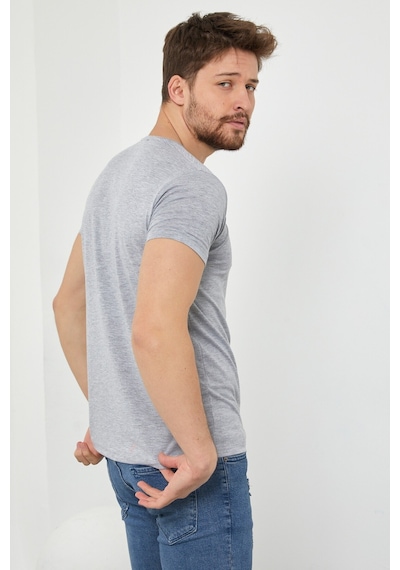 Tarz Cool Erkek V Yaka Slim Fit Likralı T-shirt Gri