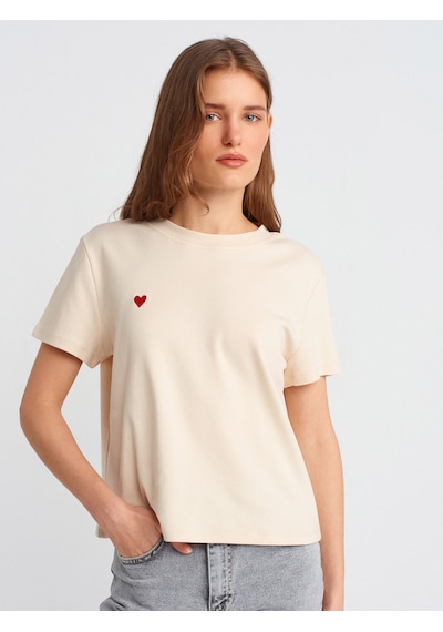 Dilvin 30584 Bisiklet Yaka Pamuklu T-shirt-taş Taş