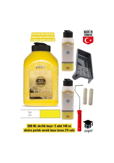 500 Ml Multi Surface Akrilik Boya 2 Adet 140 Ml Parlak Vernik Seti Mobilya Dolap Boyama Seti Tavalı Diğer