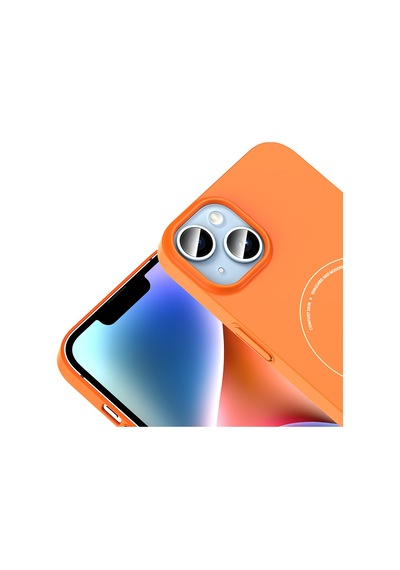 Apple iPhone Uyumlu 14 Kılıf M-safe Şarj Özellikli Kamera Korumalı Zore Elio Sert Pc Kapak - Turuncu