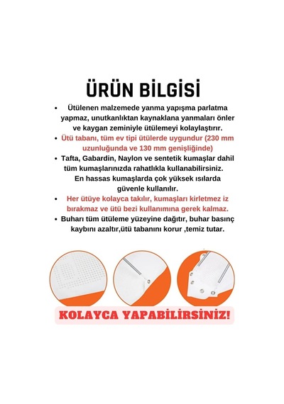 Yanmaz Yapışmaz Parlatmaz Ütü Altlığı, Ütü Tabanlık