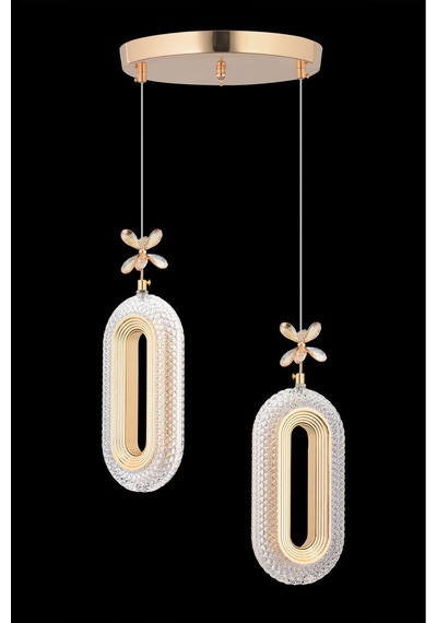 Alfa Led 2'li Gold 3 Renk Modu Ledli Kristal Taşlı Modern Led Avize Gold
