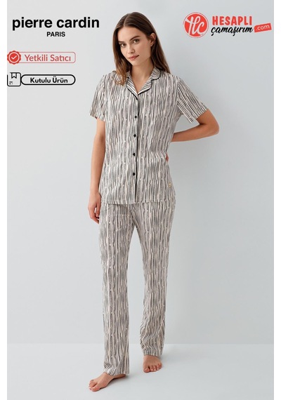 Pierre Cardin Paris Premium Kadın Modal Pamuklu Önden Düğmeli Rahat Kalıp Kısa Kol Pijama Takım ekru Pierre Cardin Paris Premium Kadın Modal Pamuklu Önden Düğmeli Rahat Kalıp Kısa Kol Pijama Takım ekru