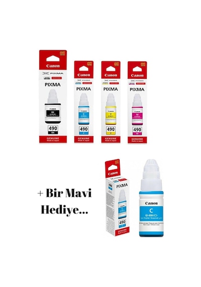 Canon Gı 490 Pixma G1410 4 Renk Mürekkep Seti 1 Mavi Gı 490 212 Canon Gı 490