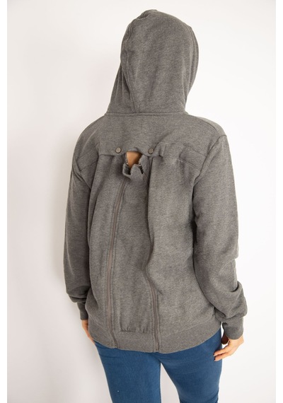 Şans Kadın Gri Sırtı Çift Fermuar ve Çıtçıt Düğme ve Ön Fermuarlı İçi Şardonlu Sweatshirt 65n35069-gri Gri