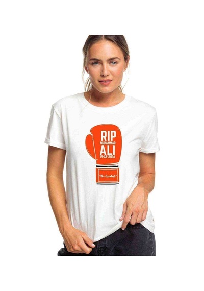 Muhammed Ali Eldiven Baskılı Beyaz Kadın Tshirt