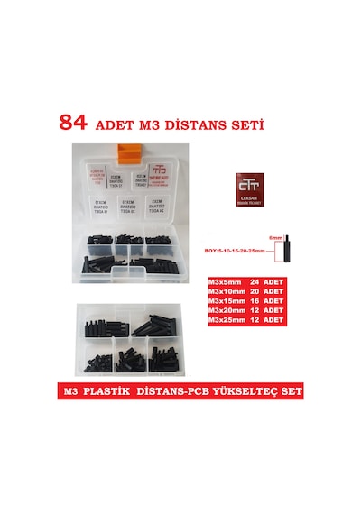 Pcb Distans- Yükselteç-Ayırıcı Seti M3 Plastik Distans 84 Parça