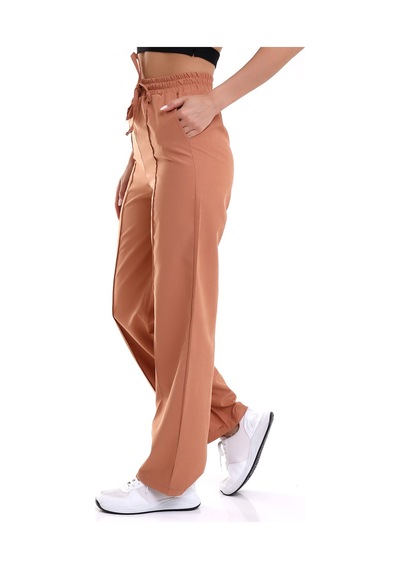 Winmoda34 Kadın Keten Palazzo Pantolon Önü Dikişli Kremit