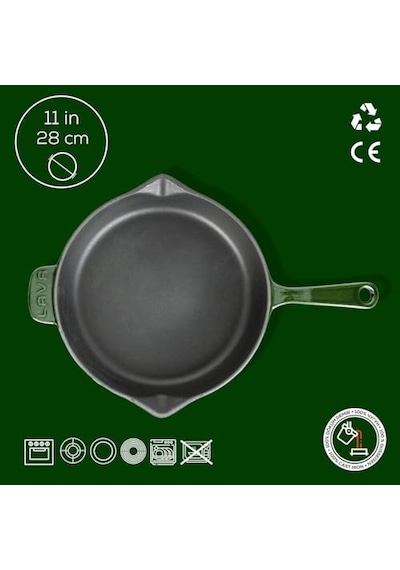 Lava Metal Premium Serisi - Döküm Kızartma Tavası, Yuvarlak, 28 Cm, Majolik Yeşil Genel
