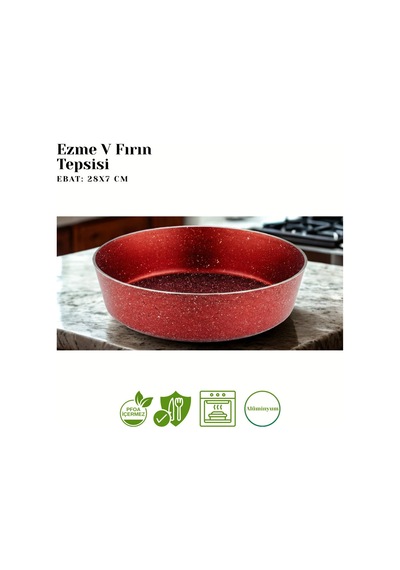 10 Parça Granit Set Cam Kapak - Kırmızı Kırmızı