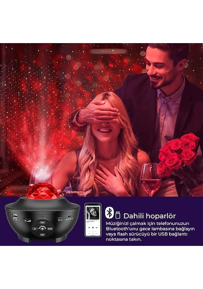 Quenlite Oc-12 Bluetooth'lu Led Gökyüzü Işıkları Bulutsu Okyanus Dalgası Projektörü Eğlence Disko Parti