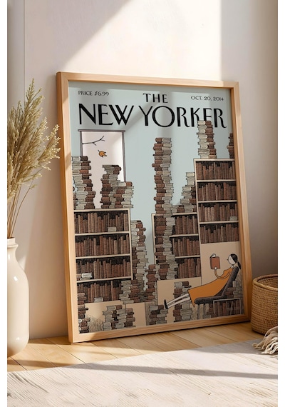 The New Yorker Çerçeveli Tablo October 20 2014 - Kitap Kütüphane Tablosu