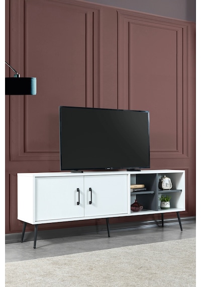 3612 Şile Metal Ayaklı Metal Kulplu 160 Cm Tv Ünitesi - Beyaz Beyaz