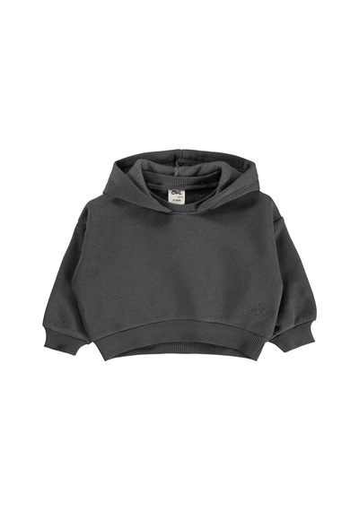 Civil Baby Çiçek Nakışlı Basic Kapşonlu 6-18 Ay Sweatshirt - Gri Koyu Gri