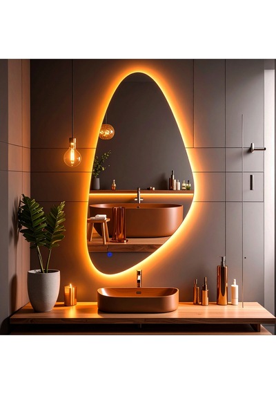 Alvora Amber Led'li Lazer Kumlamalı Lavabo & Banyo Aynası Dokunmatik Sensörlü 100 X 50 Cm Turuncu