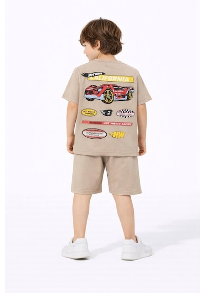 Miniko Kids Erkek Çocuk Hot Wheels Modelli Pamuk Şortlu Takım Bej