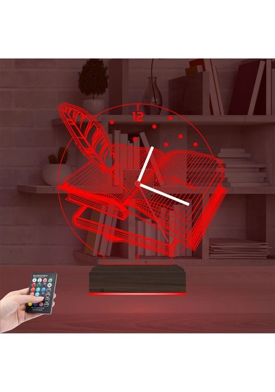 Luvivia Öğretmen Hediye Kitap Tasarım Kişiye Özel Saatli 3d Lamba - Masa Gece Lambası