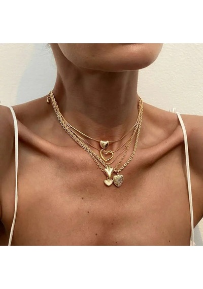 Girift Vintage Yasna 5'li Gold Kalpli Zincir Kolye Seti Gold