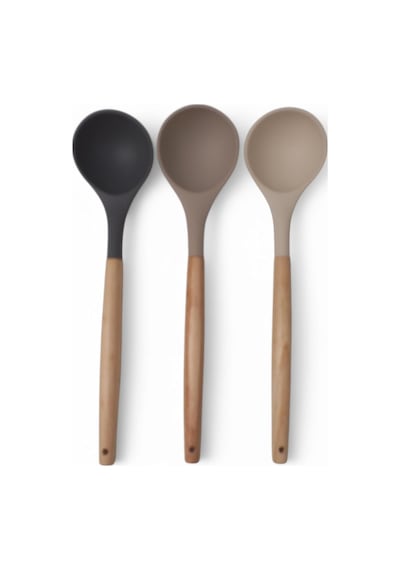 Deconox Bambu Saplı Silikon Kepçe, Bambu Uzun Silikon Çorba Ve Sos Kepçesi 27cm 3 Renk Seçenekli Taba