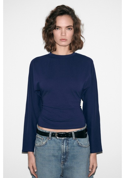Grımelange Comıno Kadın Yuvarlak Yaka Vücuda Oturan Esnek Kumaşlı Slim Fit Lacivert Bluz Lacivert