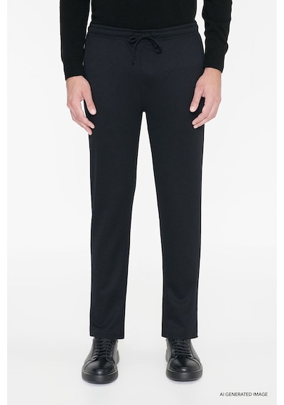 AC&Co / Altınyıldız Classics Erkek Sıyah Pamuklu Standart Fit Normal Kesim Beli Lastikli Diagonal Desenli Örme Pantolon Siyah